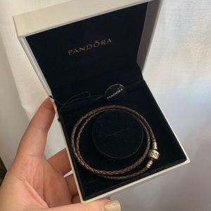 Pandora Double Brown Braided Leather Bracelet